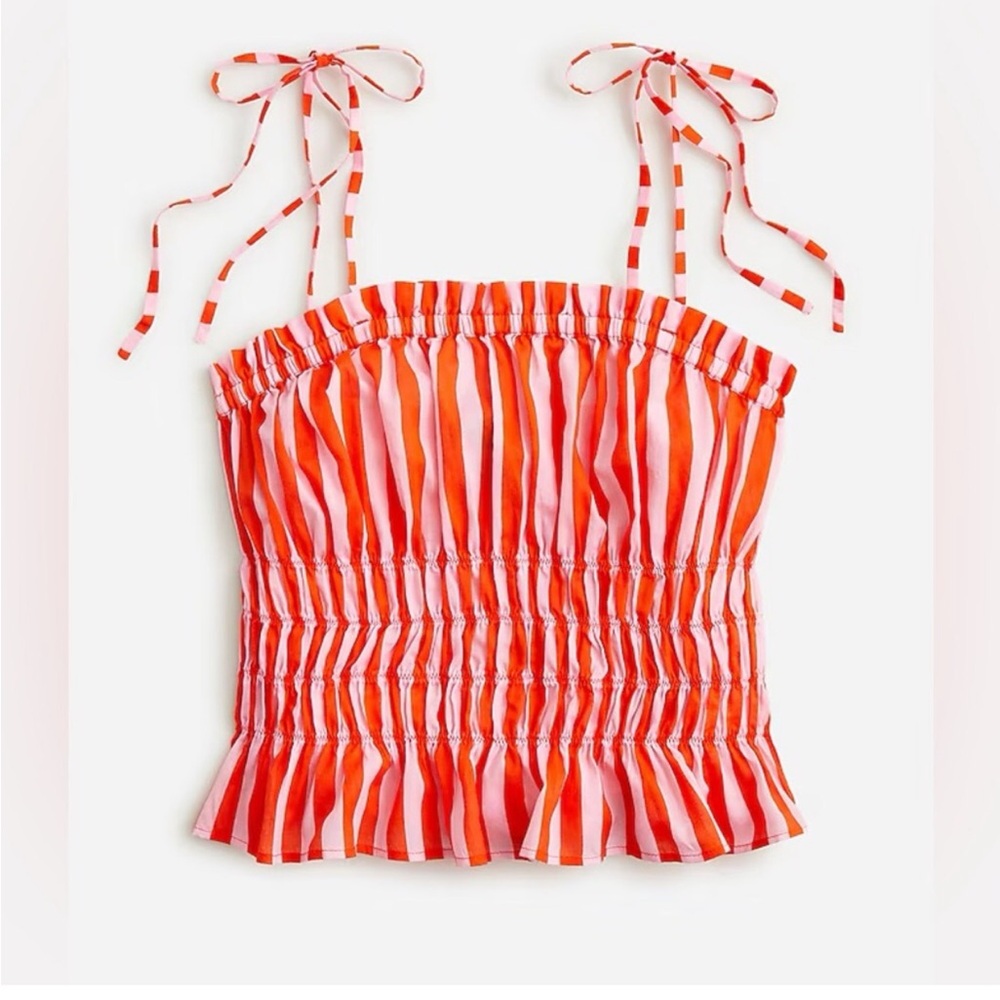 NWT J crew smocked cotton voile striped tank sz xs